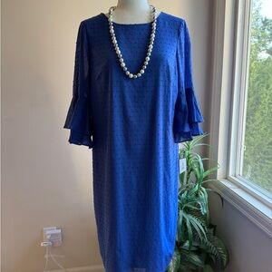 ❤️NWT❤️ Nine West Blue Textured Bell Sleeve Dress – Size 12 – New with Tags